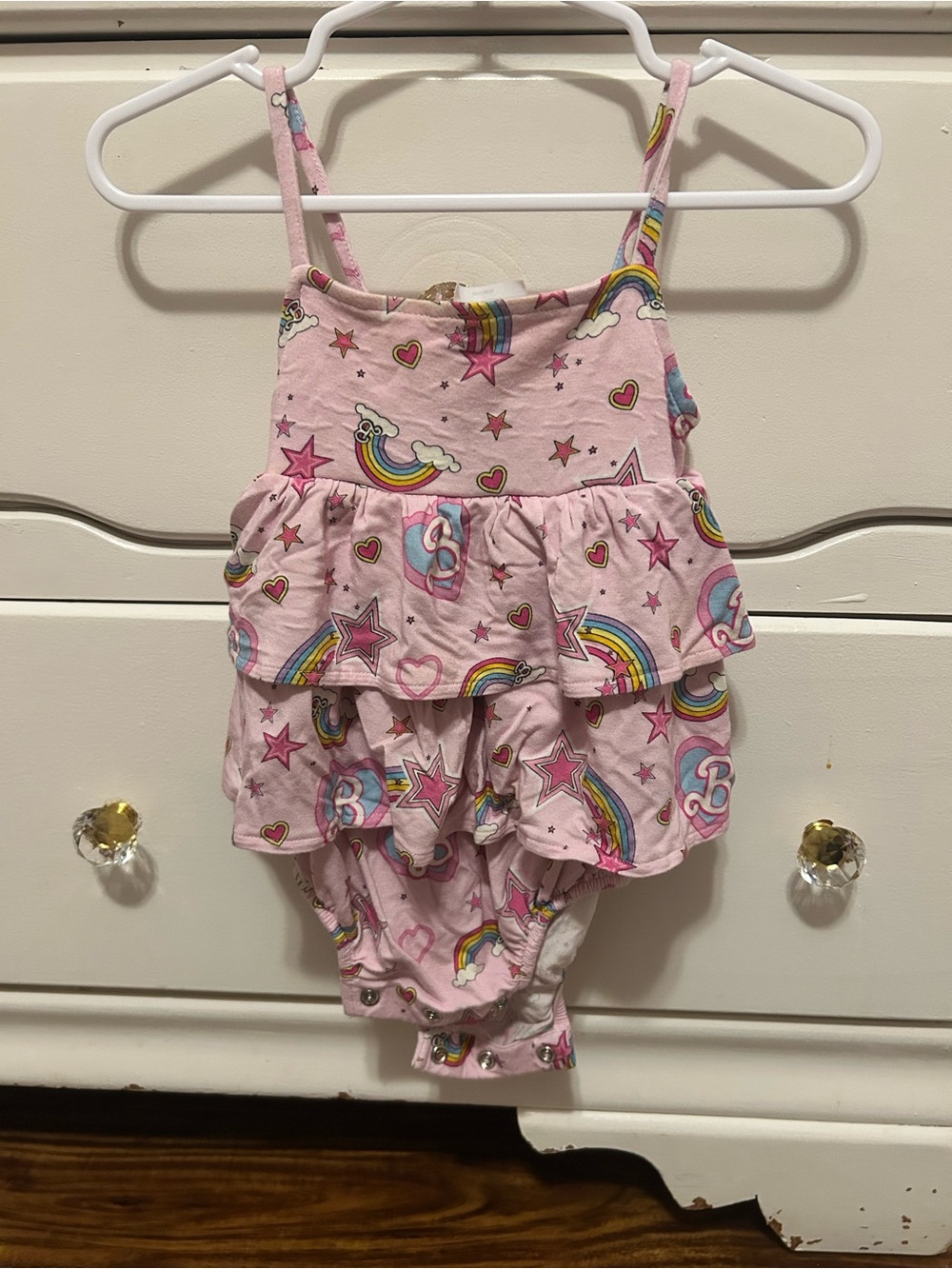 Posh Peanut Pink Barbie Rainbow & Star Ruffle Romper